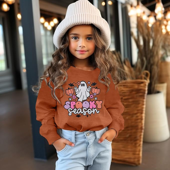 DUTUT Toddler Baby Halloween Sweatshirts Spooky Season Sweatshirt Ghost Face Crewneck Long Sleeve Shirt Cute Pullover Top2