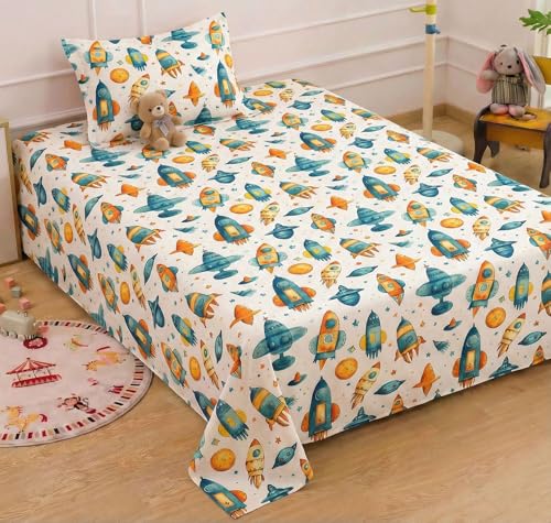 Image of HOMEKART Printed Single Bedsheet 152 CM x 218 CM for Single Bed, Soft & Lightweight 220 GSM Microfiber Bed Sheet with 1 Matching Pillow Cover Suitable for Daily Home Use, Pearl Color