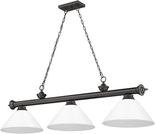 Miniatura 15 de Z-Lite 2306-3RB-PWH - Colgante de billar con cordón, 3 luces, 180 vatios totales, latón frotado