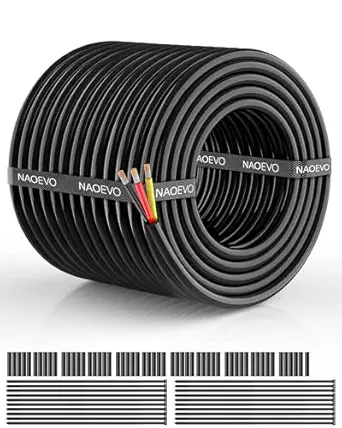 NAOEVO 16 Gauge Wire 3 Conductor Electrical Wire, 16 AWG Stranded PVC Cord, 12V Low Voltage/Tinned Copper/Flexible Cable for Automotive Wiring, Lamp Cord, Marine Cable (100FT)