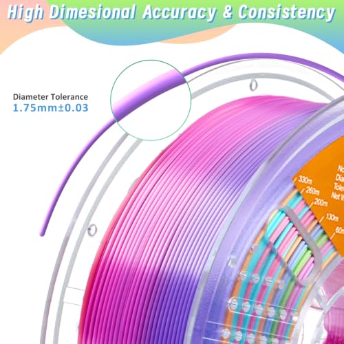 Image of ERYONE Silk Rainbow 3D Printer PLA Filament 1.75 + /- 0.03mm, Shiny Multicolor Filament PLA Fast Color Change 1KG(2.2LBS), Rainbow Soda