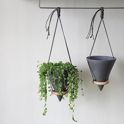 Wavy Studio 5 Inch Ceramic Hanging Planter With Drainage Holes & Wax Rope thumb #1