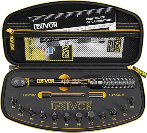 LEXIVON Llave Dinamométrica Bicicleta - Coche - Moto 1/4'' | 2~26 Nm, Juego de 15 Piezas de Puntas Hexagonales y Torx, Kit Profesionales Portátil para bici, Mountain Bike Tools (LX-191)