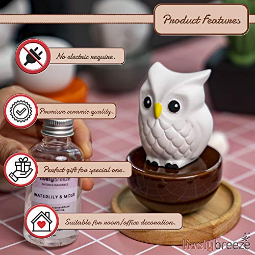 Lively Breeze Blinky Owl, Non-Electric Ceramic Diffusers For Essential Oils And Aromatherapy Fragrance, White Ceramic Diffusers In Car Or Desk Office Decor And Small Bathroom At Home, Brown Vase #TOP2