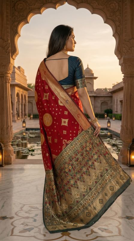 Image of C J Enterprise Women's Pure Soft Silk Saree With Blouse Piece For Wedding (Diamond-Patola)