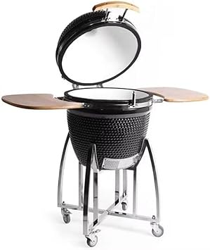 Kokomo Grills Kamado Ceramic Bbq Grill | Premium Charcoal Grill Smoker Oven Outdoor Cooking | Ceramic Kamado with Stainless Steel Grid Folding Shelves Built-In Thermometer Stylish Durable Design