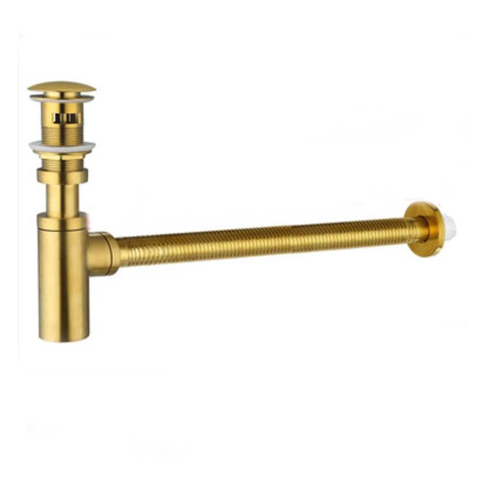 Fregadero de lavabo Oro pulido, drenaje emergente, tubo Flexible, cubierta redonda, latón con escurridor residuos desbordamiento, 1 Uds Para Bricolaje(Brushed Gold With hole)