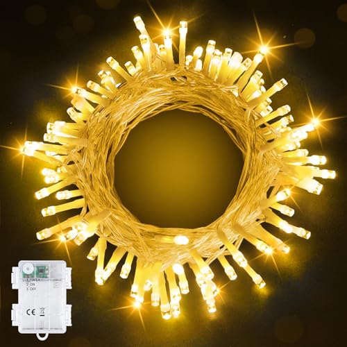 Lichterkette Outdoor Wasserdicht 30 Bowfar Lichterkette Außen Batterie, 10M 100LED Warmweiß Lichterkette...