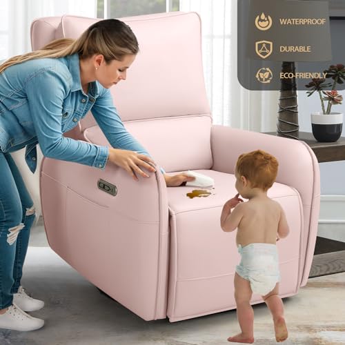 Image of Power Recliner Gliders for Nursery, Electric Swivel Rocker Recliner Chair, Comfy Upholstered Living Room Reclining Rocking Chairs with Lumbar Support (Pink, 41 inch X 40 inch X 36 inch)