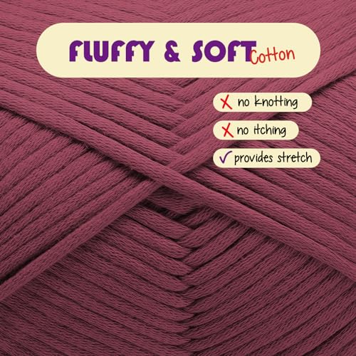 Image of Soft Yarn for Crocheting - Crochet & Knitting Yarn, Beginner Yarn with Easy-to-See Stitches, 250 Yds Amigurumi Yarn, Cotton-Nylon Blend Tshirt Yarn for Crocheting (29 - Berry, 1 Pack)