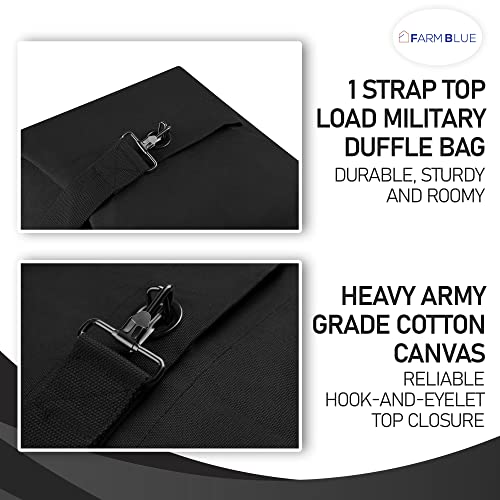 Farm Blue Top Load Duffle Bag -Military Duffel Bags - Heavy Army Canvas Duffle Bags For Men Women & Students - XXL Top Loading Tactical Gear Sack (Black, XX-Large) 30"x50"2