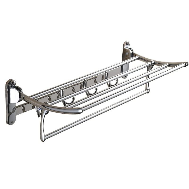 Estante de baño de acero inoxidable XMING con toallero móvil plegable y cinco ganchos