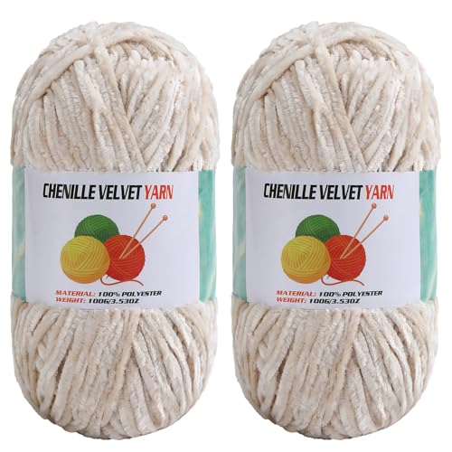Image of 2 * 100g Velvet Chenille Chunky Yarn, Handcrafts Weaving Soft Chenille Yarn for Crocheting Clearance, Used for Making Baby Yarn Blanket, Clothes, Knitting Creations (Milk White)