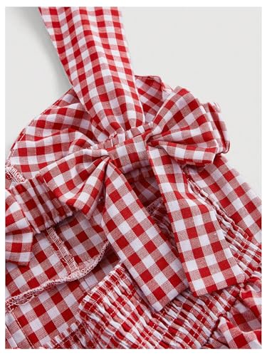 Floerns Women's Plaid Ruched Bust Sleeveless Vintage Bowknot Pleated Short Dresses3