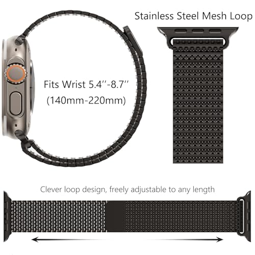 Image of WINGLE Magnetic Mesh Loop for Apple Watch Band Ultra 3 /2 /1 Band 49mm 46mm 45mm 44mm 42mm 40mm 41mm 38mm Men Women, Stainless Steel Adjustable Metal Strap for iWatch Series 11 10 9 8 7 6 5 4 3 2 1 SE