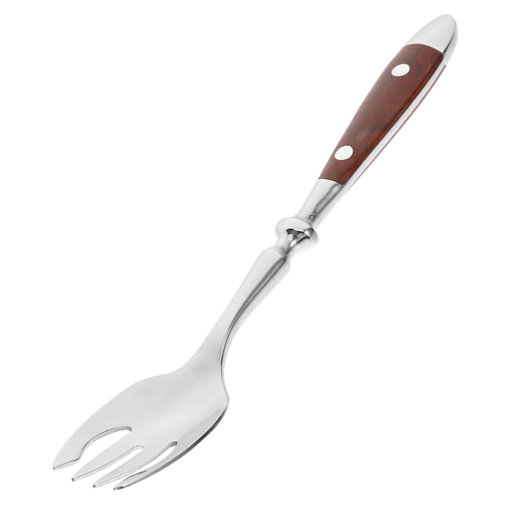 Cabilock Elegant Salad Fork Wooden Handle Stainless Steel Cutlery for Dinner Appetizer and Fruit Serving