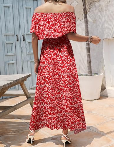 Image of Bluetime Womens Maxi Dress Off Shoulder Floral Print Boho Beach Long Summer Dresses