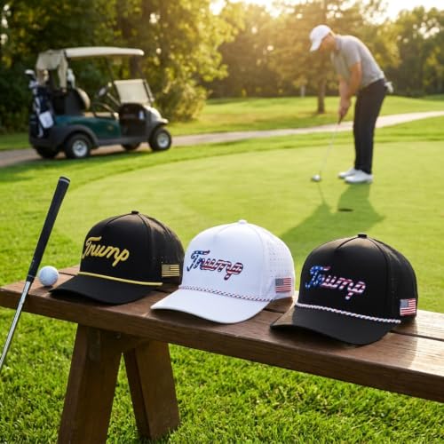 Image of Curves & Clubs Trump Golf Hats - One Size Adjustable Men's Hat - Breathable & Durable Trump Rope Hat - Perfect Golf Gift
