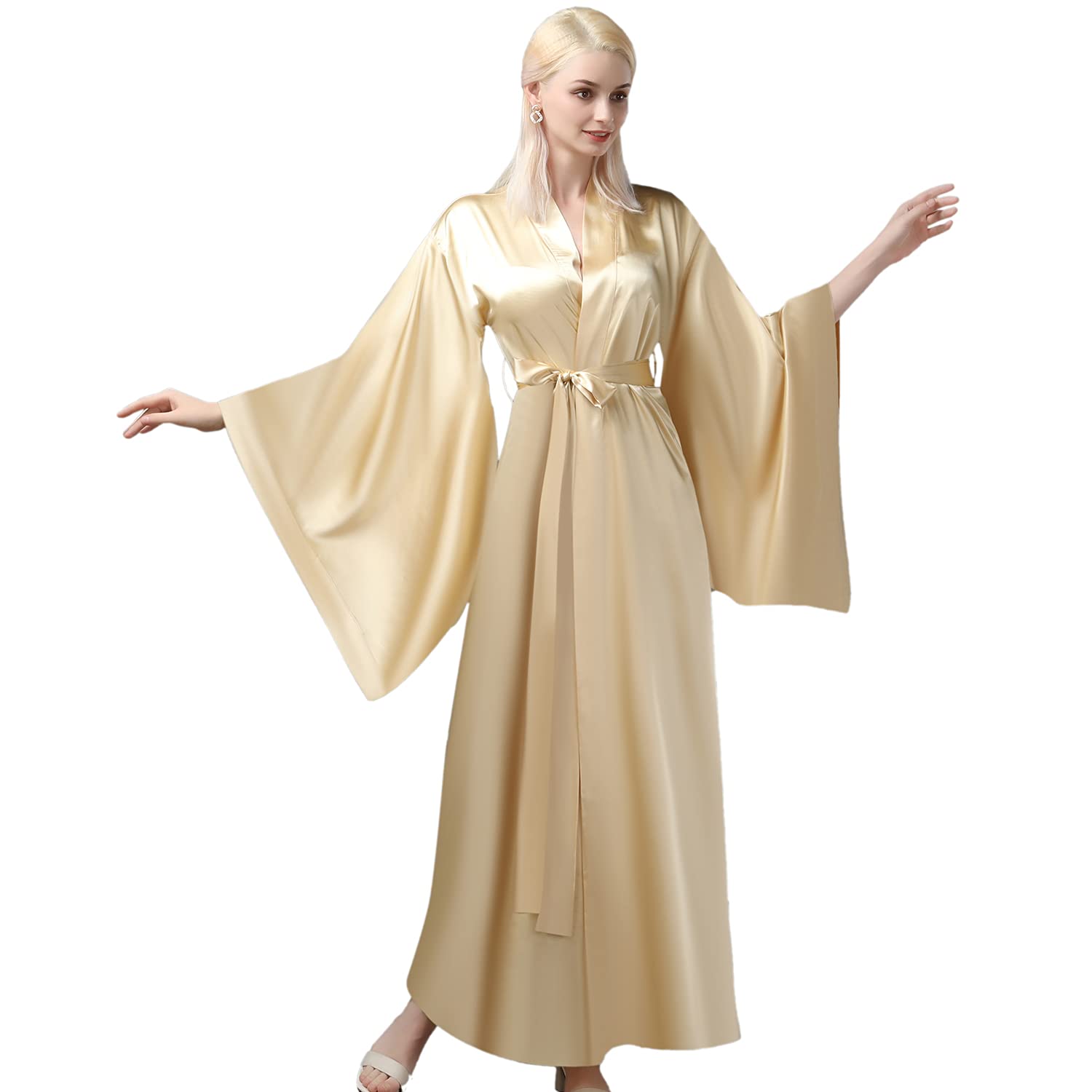 Damen Kimono Bademantel Lang Seide Bademantel Hochzeit Party Bademantel Satin Nachtwäsche Loungewear Plus Size