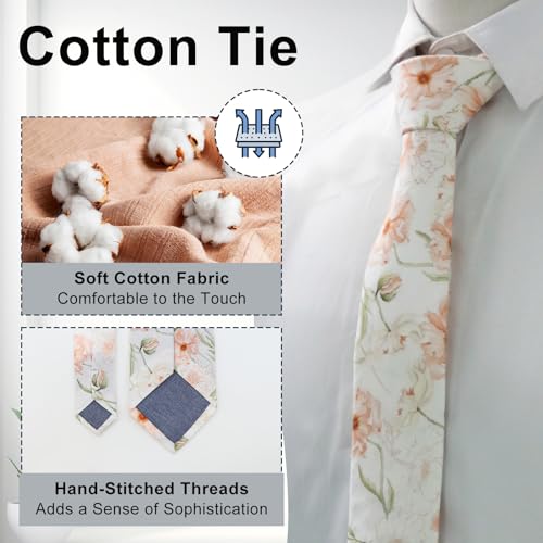 Image of Luckyvestir Mens Ties, Sage /Dusty Blue /Pink Floral Ties for Men, 2.76 inch Cotton Flower Necktie for Wedding /Groomsmen /Party