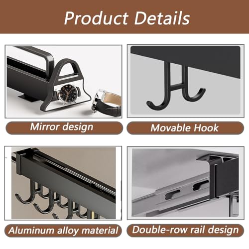 Hanging Pot Rack with 8 Hooks for Cabinet Adjustable 18" Pull Out Pot and Pan Organizer with Sliding Rail Storage Utility Rack for Kitchen/Closet/Cupboard Holds up to 75LBS - Image 4