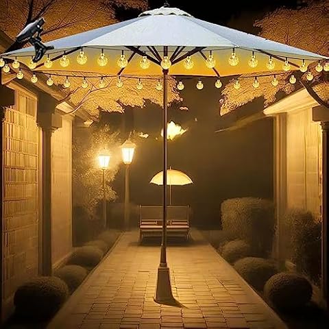 POOCCI Solar Umbrella Lights Crystal String Lights Solar Powered Waterproof 60 LED Patio Umbrella Lights 8 Lighting Modes Fairy Lights Outdoor for Garden Yard Beach Party Wedding Decor(Warm-White) Cover