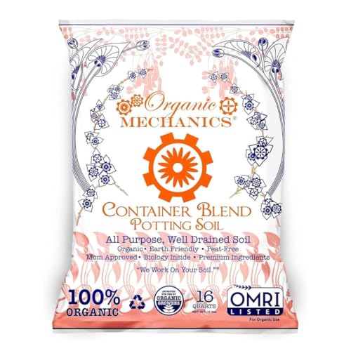 Organic Mechanics Container Blend Potting Soil, 16 qt - All-Purpose, Peat-Free, Well-Drained Blend with Compost, Rice Hulls, and Worm Castings for Growing Annuals, Perennials, Woody Plants