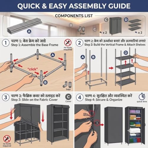 Image of Ulif Multipurpose 𝗖𝗼𝗹𝗹𝗮𝗽𝘀𝗶𝗯𝗹𝗲 𝗪𝗮𝗿𝗱𝗿𝗼𝗯𝗲 Cabinet | 𝗙𝗼𝗹𝗱𝗮𝗯𝗹𝗲Fabric Organizer with 𝟲 𝗦𝗵𝗲𝗹𝘃𝗲𝘀 | Portable Clothes 𝗦𝘁𝗼𝗿𝗮𝗴𝗲 𝗥𝗮𝗰𝗸 for Bedroom