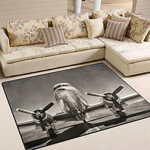 BKEOY Extra großer Teppich, Vintage-Flugzeug-Muster, Teppich, Schlafzimmer, Wohnzimmer, Esszimmer...