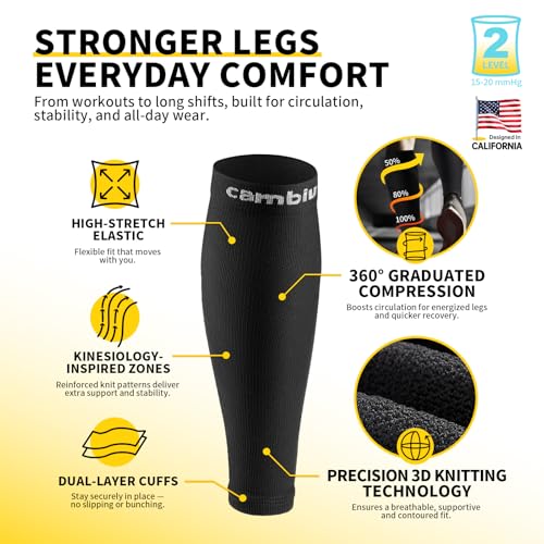 Image of CAMBIVO Calf Compression Sleeve 3 Pairs Footless Compression Socks Running | Leg Sleeves for Men & Women, 15-20mmHg, Shin Splints Relief & Recovery, Fitness, Cycling, Varicose Veins, Travel, Nurse