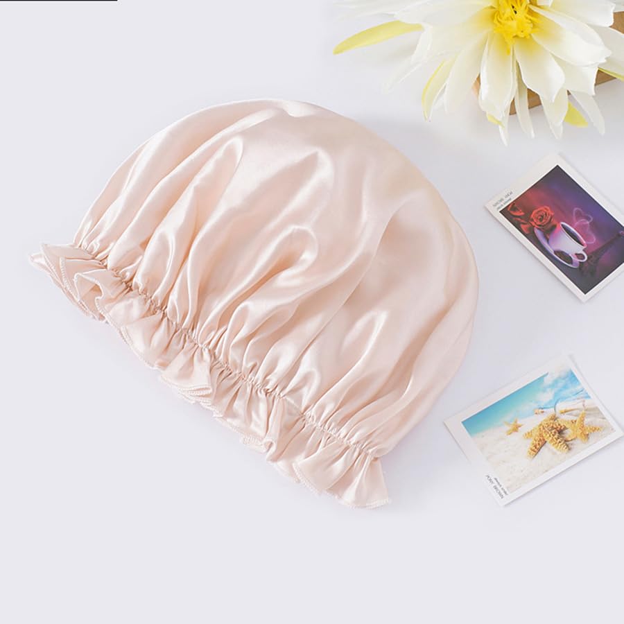 Bonnet de sommeil en soie - 100 % soie de mûrier - Avec bande élastique - Pour dormir - Pour femme et fille