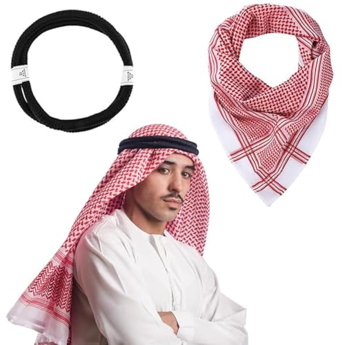 PROMOTED TO BIG SISTER Men Arab Shemagh Muslim Keffiyeh Head Wrap Scarf Arabic Tactical Desert Headwear with Aqel Rope Halloween Costume (Red and White)