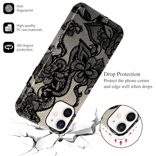 Coque dentelle florale iPhone 12 Pro noire et blanche en polycarbonate rigide antichoc - 5