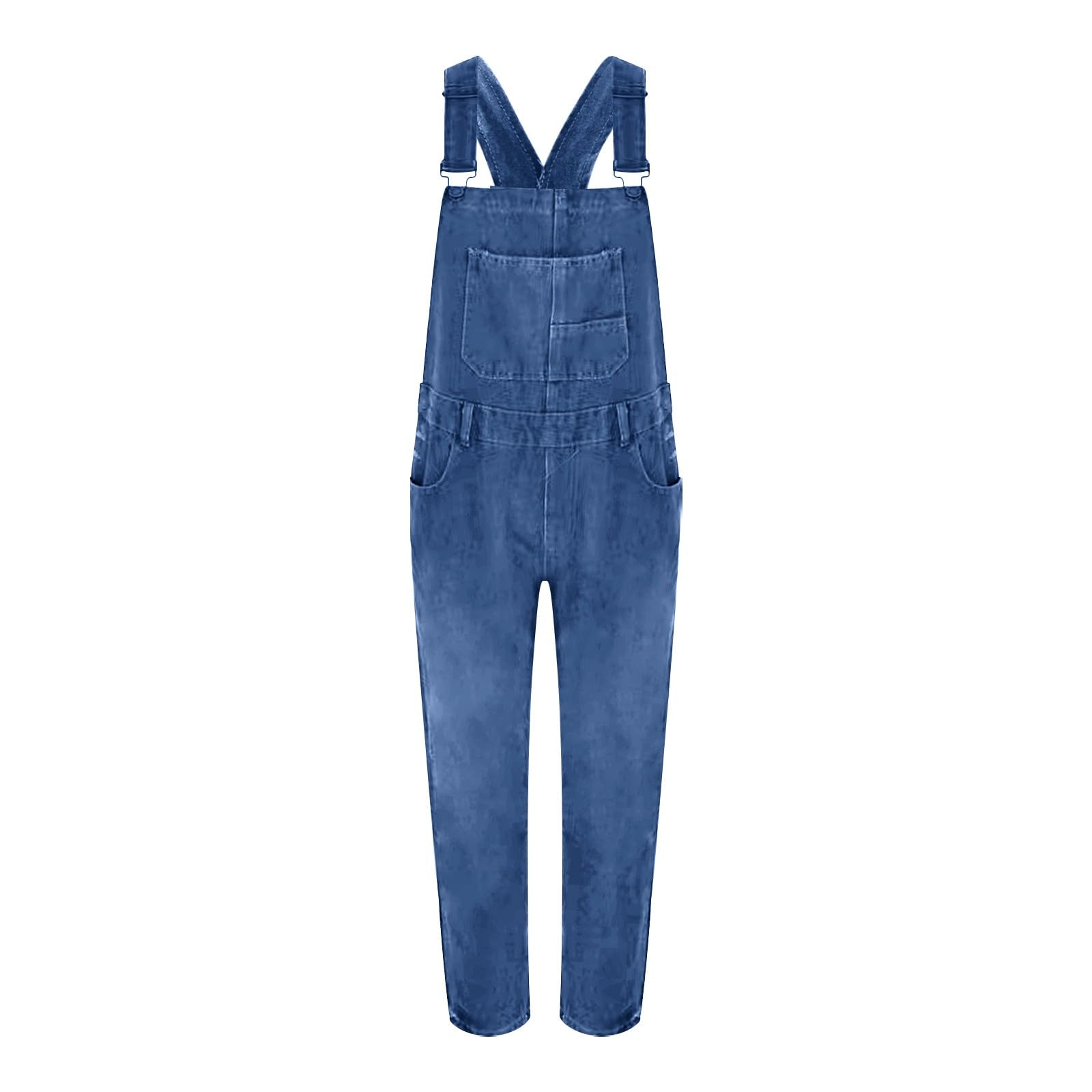 Salopette da donna lunghe, oversize, pantaloni da lavoro da donna, blu, jeans a percussione, a vita alta, con tasche, pantaloni da lavoro retrò, senza maniche, tuta estiva elasticizzata.