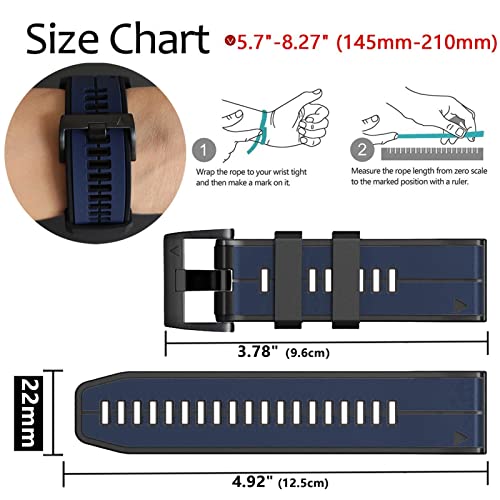 Image of Abanen Quick Fit 22mm Silicone Watch Bands for Garmin Forerunner 955 / Fenix 7 / epix 2 / Fenix 6 / Fenix 5, Soft Sport Bicolor Waterproof Wristband Strap for Gramin Instinct 2 Solar /Instinct