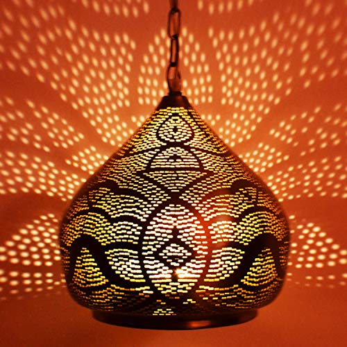 Orientalische Lampe Pendelleuchte Maysa 27cm Silber E27 Lampenfassung | Marokkanische Design Hängeleuchte Leuchte…