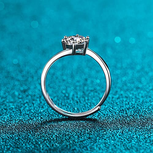 Bague Solitaire Femme Argent 925 Moissanite Anneau Réglable Cadeau Idéal Prêt à Offrir