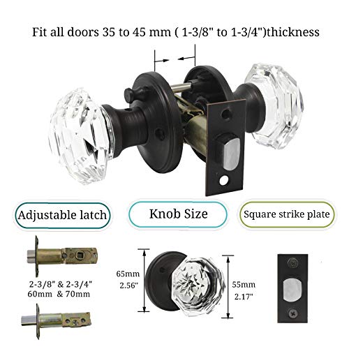 Goldentimehardware Privacy Glass Door Knob,Crystal Door Knob With Lock,Interior Door Lock Modern Style,Privacy Door Handle For Bedroom/Bathroom,Oil Rubbed Bronze,1 Pack #TOP4