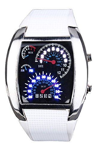 MASTOP Silicone Rubber Band Blue Binary DOT Unisex LED Wrist Watch