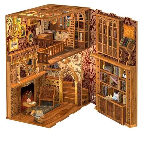 Fsolis Book Nook Kit DIY Miniature House Kit, 3D Wooden Puzzles for Adults, 172 Pieces, Booknook Craft Diorama Bookshelf Insert and Bookends, Gifts for Women Book Lovers(Eternal Bookstore)