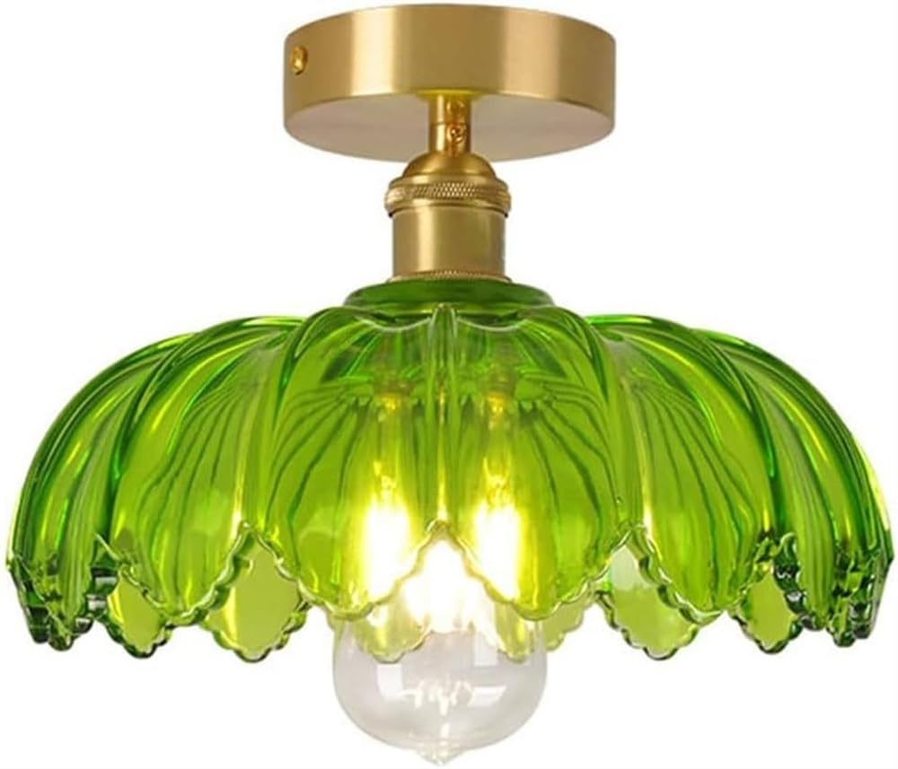 ARPET Green Glass Shade Ceiling Light Fixtures Brass Glass Flush Mount Ceiling Light for Closet Entryway Bedroom Close to Ceiling Light Fixtures Hallway Light Fixture (Color : A)