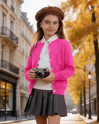 Image of Girls Cardigan Sweater School Uniforms Toddler Long Sleeve Button Knit Solid Sweaters Tops