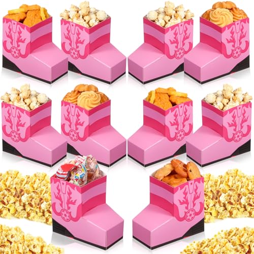 Image of Fullhawl 24 Pcs Cowboy Boots Paper Boxes Western Theme Party Decorations Favors Wild West Popcorn Boxes Boot Shape Bag for Cowboy Birthday Bachelorette Baby Shower Party Supplies(Pink)