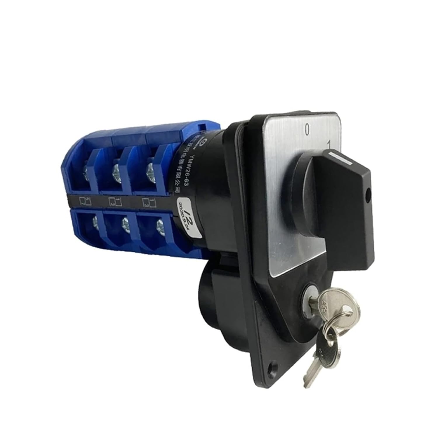 LW26-63/3 Off-ON with Key 63A 690V Circuit Control Motoer Selector Three Poles Silver YMW26 Changeover Rotary Cam Switch(102) Controls Switches