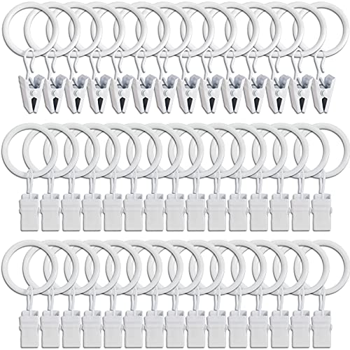 Image of LLPJS 44 Pack Curtain Rings with Clips, Curtain Clip Rings Hooks, Bow Hanger Clips for Hanging Drapery Drapes Bows, Ring 1 inch Interior Diameter, Fits up to 5/8" Rod, White