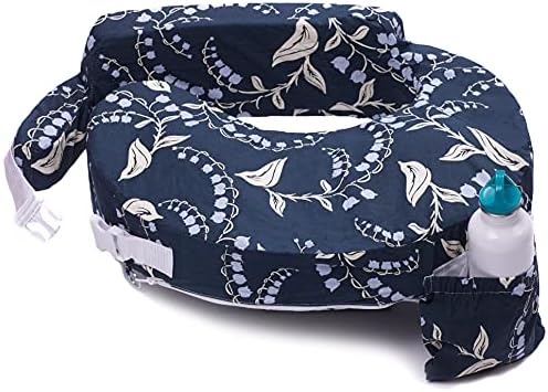 My Brest Friend Original Nursing Pillow for Breastfeeding, Nursing and Posture Support with Pocket and Removable Slipcover, Navy Bluebells