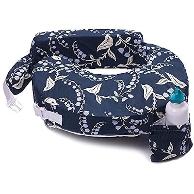 My Brest Friend Original Nursing Pillow Enhanced Ergonomics Essential Breastfeeding Pillow Support For Mom & Baby W/ Convenient Side Pocket, Double Straps & Slipcover, Navy Bluebells