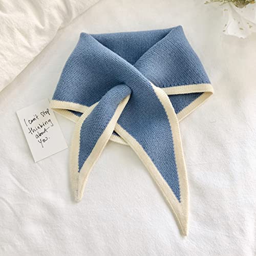 Meoliny Knit Triangle Neck Scarf Autumn Warm Scarf Winter Neck Warmer for Women Neckerchief Winter Shawl Warm Scarf,blue2