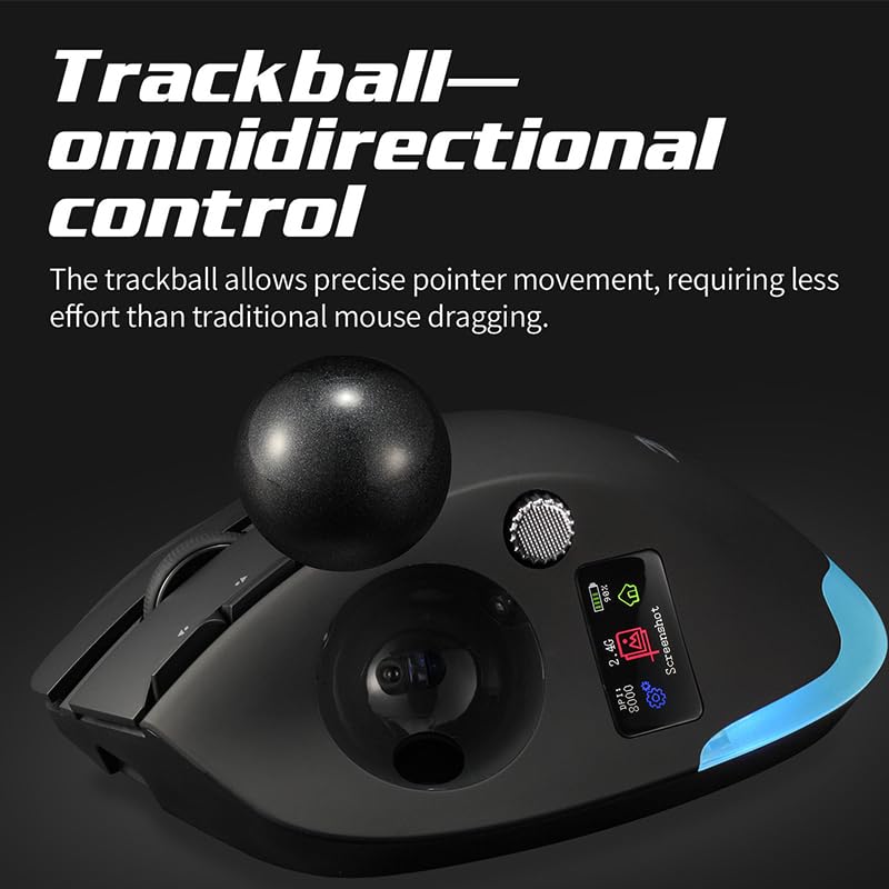 Image of Wireless Mouse - 2.4GHz + Bluetooth Dual Mode Connection, 8 Programmable Buttons, 8000 CPI Adjustable, Trackball Design, with Display Screen, Ergonomic Tilt Angle, For Windows, macOS, Android, Linux