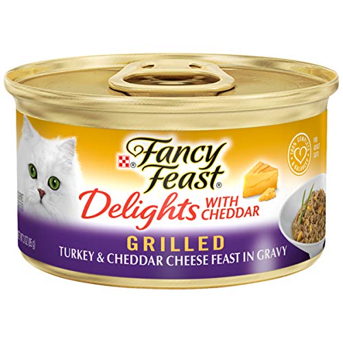 Purina Fancy Feast Gravy Wet Cat Food, Delights Grilled Turkey & Cheddar Cheese Feast in Gravy - (24) 3 oz. Cans